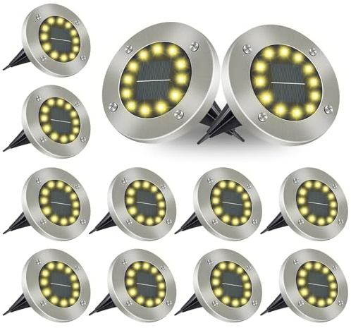 Bzavor [12 Stücke Solar Bodenleuchten Aussen, Garten 12 LEDs Solar Leuchten Mit Upgrade, Bodenleuchte Solar Außen, Solarpanel Gartenleuchte Solarlampe Solar Deko für Garden,Gehweg,Pool,Terrassen