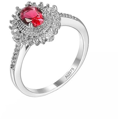 AMDXD Weiß Gold 9 Karat Solitärring, Blume Hochzeitsring mit Labor Erstellt Rubin Rot, Moissanit Partnerringe Au375 Gold, Echter Schmuck, Gr.54 (17.2)