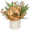 Briful 9 Glitter Magnolia Artificial Flowers in Vase, Christmas Flowers Gold Artificial Flowers with Gold Berry Stems in Brushed Finish Ceramic Pot, Fake Magnolia for Xmas Decor