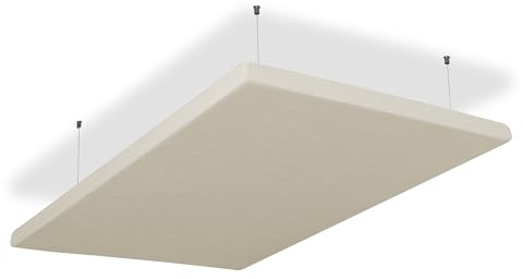 SILENT4® Schallabsorber Decke 114x72x5cm Akustikbild Akustikpaneele aus Akustikvlies, Seilmontage, messbar verbesserte Raumakustik durch Akustikplatten mit waschbarem Stoffbezug in Leinen