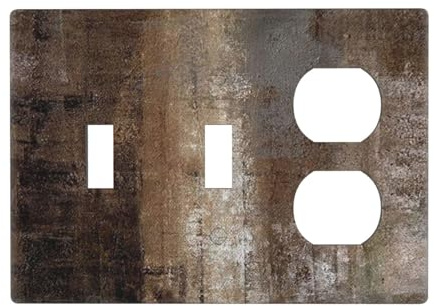 Brown Gray/Taupe Abstract Art Oil Paint Two Toggle/One Duplex Receptacle Light Switch Cover Vintage Contemporary Gallery 3-Gang 2 Toggle 1-Duplex Replacement Outlet Combo Device Face Wall Plate Cover
