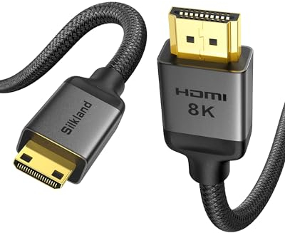 Silkland 8K Câble Mini HDMI to HDMI 2.1 30CM, 8K@60Hz 4K@120Hz, 48Gbps Câble HDMI vers Mini HDMI 0,3M Haute Vitesse Bidirectionnel HDR eARC Compatible avec Caméra Raspberry Pi Zero Tablet Projecteur