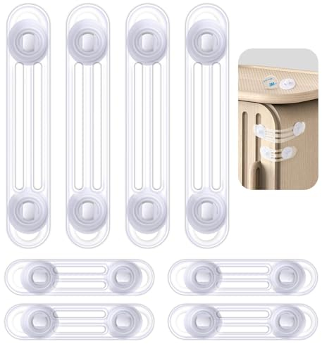 Giantzhong 8 Stück Kindersicherung Schrank Schubladen, zwei Größe Türsicherung, 4 Lang Stiel Baby Schranksicherung und 4 kurze Stiel Schubladensicherung Kinder, 3M Kleber ohne Bohren, Transparent