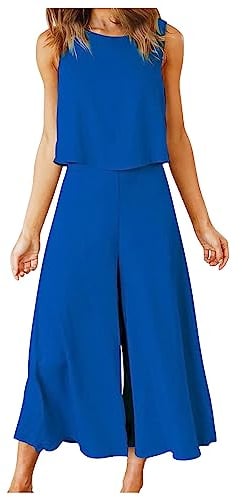 Hosenrock Damen Zweiteiler Sommer Elegant Outfits Leichte Modische Sommerhose 2-Teilige Kühl und Atmungsaktiv Lounge Set Einfach Temperament Activewear Weitem Bein Hose Anzug