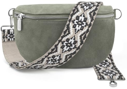ARTVALL - Umhängetasche Wildleder Tasche Handtasche Velours Bauchtasche Klein mit Schultergurt Design Taschenband abnehmbar verstellbares Riemen Crossbody Bag Echt Ledertasche Damen mit Reißverschluss