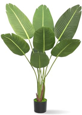 Plusfive Artificial Bird of Paradise Plant 120cm Fake Palm Tree with 8 Leaves Tropical Fake Plant Artificial Banana Tree in Pot Faux Plants for Indoor Outdoor House Decoration Housewarming Gift