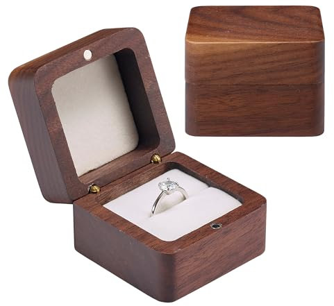 DOZNOZRI Ring Box Holz Antrag mit Einzelschlot Klein Personalisiert Samt Soft Interieur Vintage für Verlobung, Hochzeit, Geburtstag - Weiß