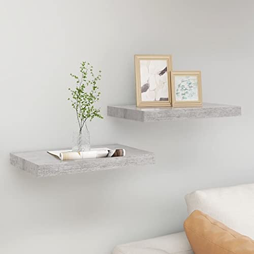 CINDERFUL Schweberegale 2 STK. Betongrau 50x23x3,8 cm MDF,Schwebendes Wandregal in Betonoptik Stabiles Bücherund DekoRegal für Flur, Wohnund Schlafzimmer Aufbewahrung & Organisation