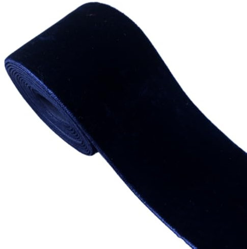 Wambere 2 Yards x 5cm Einseitiges Samtband Schleifenband Bogenband Schmuckband Geschenkband Dekoband Zierband für DIY Handwerk Hochzeit Geburtstag Party Weihnachten Geschenkverpackung,Navy blau