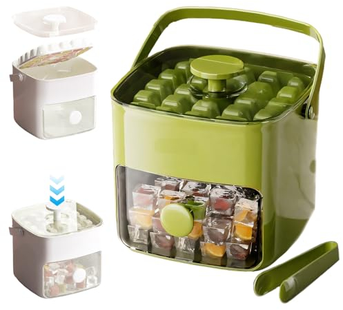 Bac à Glaçons pour Congélateur avec Récipient - 48 Glaçons, Machine à Glace Facile à Presser (Vert)