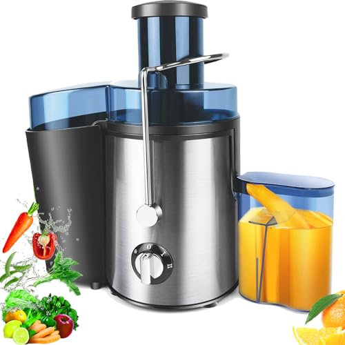 Juicer, Juicer Machines, Juice Maker Machines, Compact Juicer, Centrifugal Juicer, Juicer Machines Vegetable and Fruit, with 3 Speed Control, 500ML Capacity, Drip Stop, Liberate Your Hands, Silver