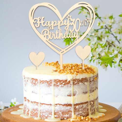 DazzJoy Holz Cake Topper 30. Geburtstag, 3 Stück Tortendeko für Frau und Mann zum 30. Geburtstag