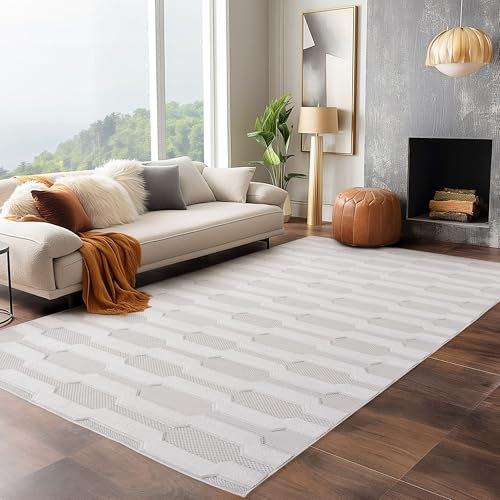 Carpettex Indoor Outdoor Teppich 80x150 cm, 3D Optik, Ethno Boho Design, waschbar, wetterbeständig, Natur Creme Farbe, Wohnzimmer, Terrasse, Läufer