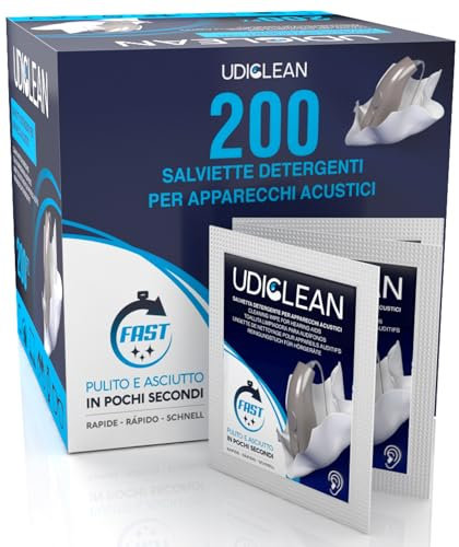200 Udiclean Einweg-Taschentücher und -Reiniger für Hör- und Cochlea-Hilfsmittel Befeuchtete und einzeln verpackte schnell trocknende Tücher zur Entfernung von Fett Schweiß und Schmutz