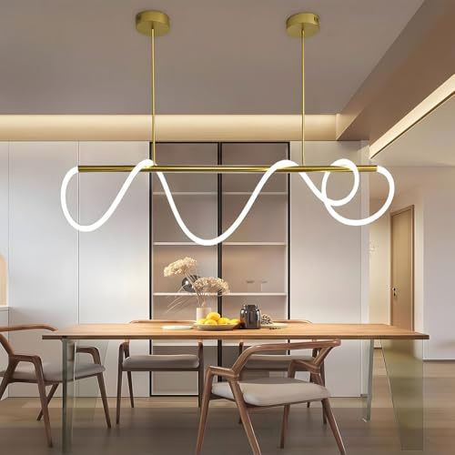 ASJK Pendelleuchte Esstisch, Moderne LED-Pendelleuchten, 54W Kronleuchter Dimmbar mit Fernbedienung, Acryl-Hängeleuchte für die Küchen, Esszimmer, Wohnzimmer. (150-jinse)