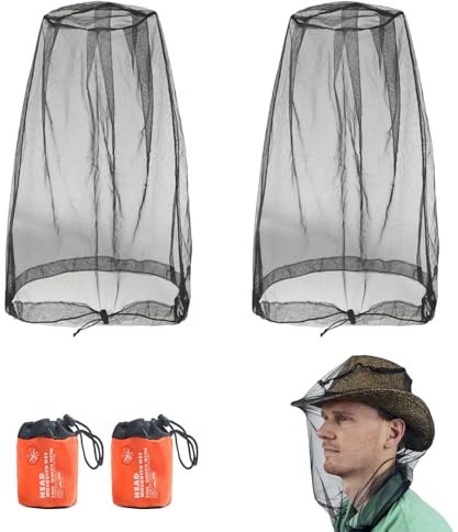 Udbrud Moskito Kopfnetz, 2 Stück Kopfnetz Gesichtsnetz Kopfbedeckung Mit Aufbewahrungstasche Mosquito Kopf Kescher Gesichts Ineinander Greifen Mückennetz Kopf Hut für Wandern Camping Klettern