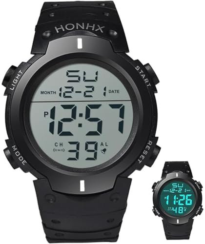SHUNYABEI Referee Multifunktionale wasserdichte Chronograph-Uhr, Stopp-Armband, Uhr für Männer, Frauen, Studenten zum Laufen im Freien, Schwimmen, Alarm, Timer, LED-Hintergrundbeleuchtung, Schwarz