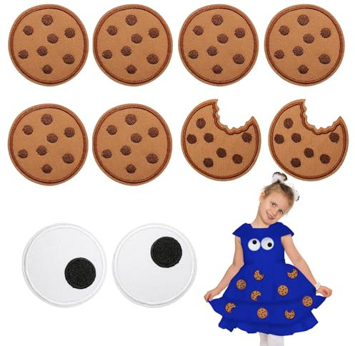 ARTGUTS 10 Stück Keks Aufnäher,Aufnäher Bügelbilder,Gebügeltes Gesticktes Abzeichen,Cookies Stoffaufkleber Aufbügeln und Aufnähen,Schokoladenchips Stickerei für Kleidung,Hüte,Taschen,DIY Dekoration