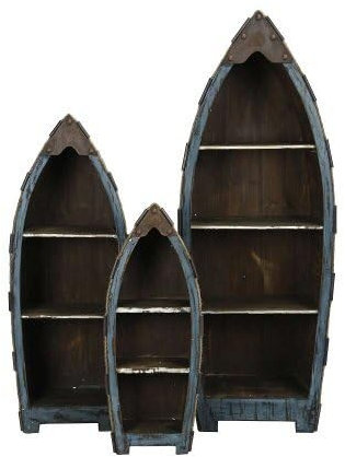 Generisch 3er Set Regal STANDREGAL IM Boot Design BOOTSREGAL Holz MARITIM Shabby Vintage