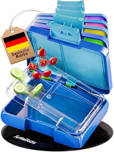 Funkelfuchs® - Brotdose Kinder mit Fächern – 500ml, Pink – Lunchbox Sternchen, klein – Snackbox, Jausenbox, Vesperdose, Brotbox, Essensbox, Bento Box Kinder - für Schule, Kindergarten und Kita