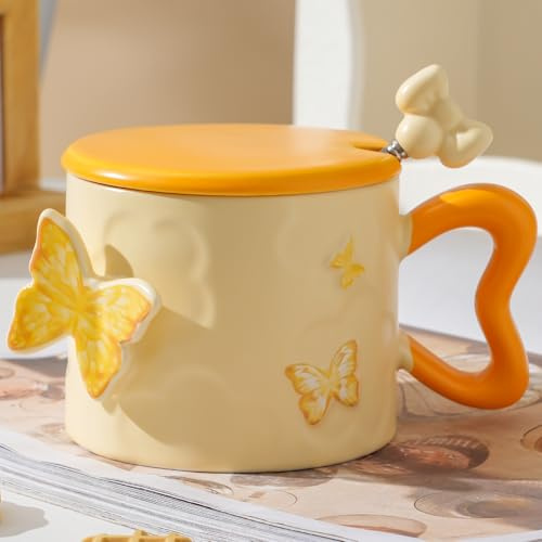 Disoza 350 ML Orange Tasse à café en porcelaine Cadeaux mignons pour les femmes pour leur anniversaire Tasse à thé et à café en céramique Cadeau d'anniversaire Tasse de printemps Tasse mignonne