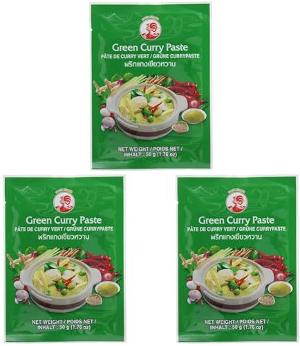 Cock Currypaste, grün, sehr scharf, authentisch thailändisch Kochen, natürliche Zutaten, vegan, halal und glutenfrei (1 x 50 g) (Packung mit 3)