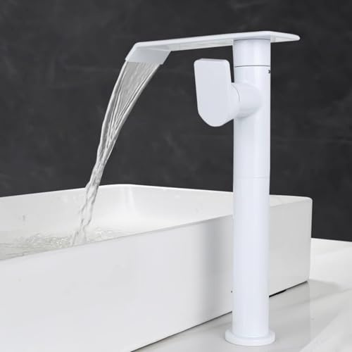 Waschtischarmatur Hoch Weiß Waschtischarmaturen Wasserfall Einhebelmischer mit Kaltes & Heißes Wasser Armatur Badezimmer Wasserfall