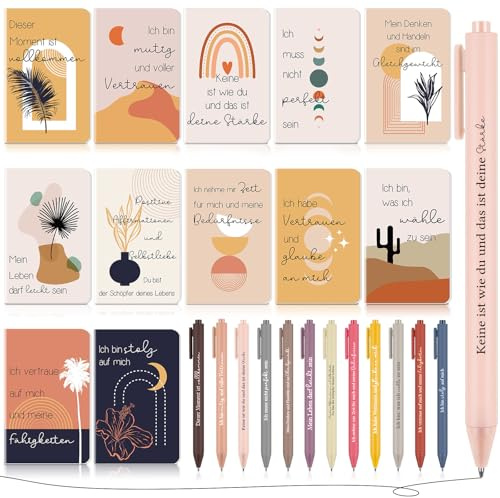 Clabby 12 Sets Dankeschön Geschenk für Kollegin Weihnachten Lehrer Abschied | 12 Lustig Motivierend Notizblöcke, 12 Inspirierende Kugelschreiber, Positive Mini Taschennotizbuch, Regenbogen Stift