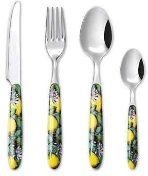 Excelsa Boboli Set 24 Couverts, Acier Inoxydable, Poignées Décorées Citrons, 6 Services