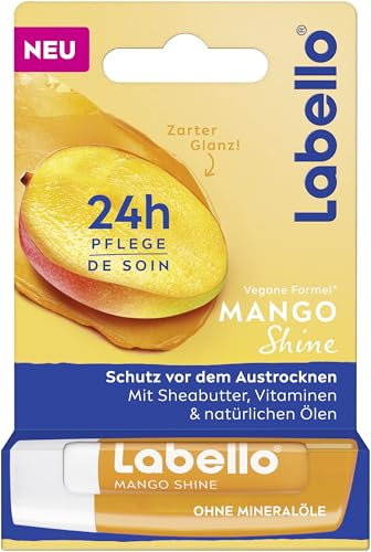 Labello Mango Shine, bálsamo labial perfumado con aceites naturales y aroma a mango, bálsamo labial nutritivo para un brillo delicado en los labios (4,8 g)