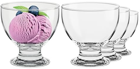 Glasset 4er Set Eisbecher Glas 500 ml Dessertschalen auf Fuß für Nachtisch Obstsalat Pudding Große Glasschalen Transparent Hochwertiges Kalk-Natron-Glas Spülmaschinenfest Durchmesser 11 cm Höhe 11 cm