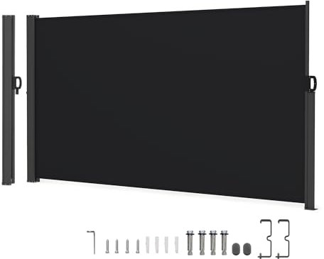 RELAX4LIFE Store Latétal Extérieur 1,6M en Alu | Auvent Lateral Retractable Exterieur | Brise Vue Retractable | Polyester Anti-UV | Protection Solaire | Paravent pour Balcon Terrasse (1,6M,Noir)