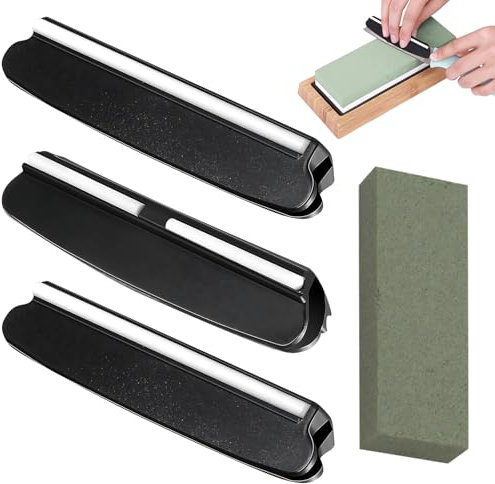 3 Stück Schleifhilfe Messerschleifer 15-Grad Messer Schleifhilfe, Knife Sharpener,mit 1 Schleifstein, Schleifhilfswerkzeug, Verschleißfest und Langlebig, für Küchen