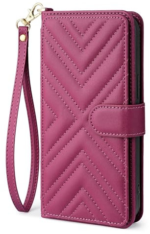Sawiqpd for Doro 8200 / Doro 8100 Case Wallet Phone Cover, PU Leather Flip Case with 6 Card Slots Kickstand Shockproof Protective Case for Doro 8200 / Doro 8100 with Wrist Strap, Rose Red