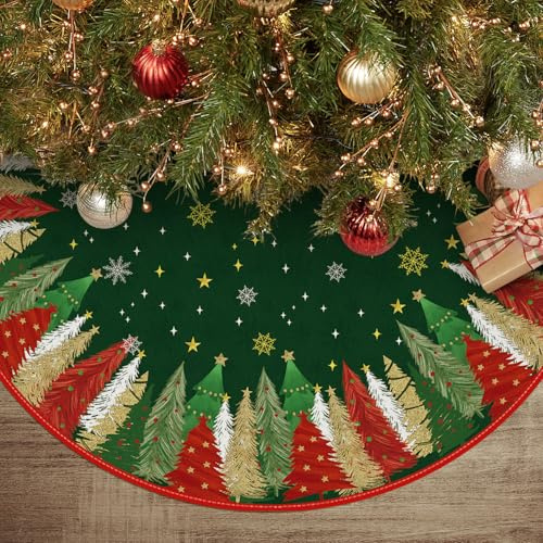 Artoid Mode Grün Schneeflocken Bäume Kiefern Sterne Weihnachten 36zoll/91cm Weihnachtsbaum Rock, Tannenbaum Christbaumdecke für Urlaub Party Deko