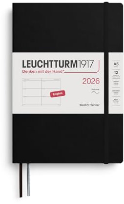 LEUCHTTURM1917 372736 Agenda settimanale Medium (A5) 2026, Copertina morbida, Nero, Inglese