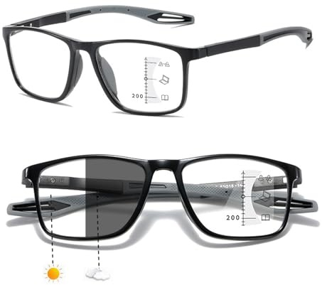 Progressive Multifocal Reading Glasses for Men and Women, Sporty Design, Flexible Anti-Blue Light Readers