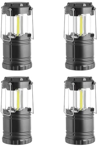 Garden Mile LED Camping Lantern - Hanging 3 COB Lights 260 Lumens - Collapsible Battery Operated Torch - Weather-Resistant, 8-Hour Runtime - Portable Light for Hiking and Emergency Use - Pack of 4