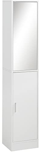 kleankin Mobiletto Bagno Salvaspazio a Colonna con Anta a Specchio e Ripiani Interni Regolabili, Mobile Bagno per Sala da Pranzo Salotto Soggiorno Cucina, 32x28x162 cm, Bianco