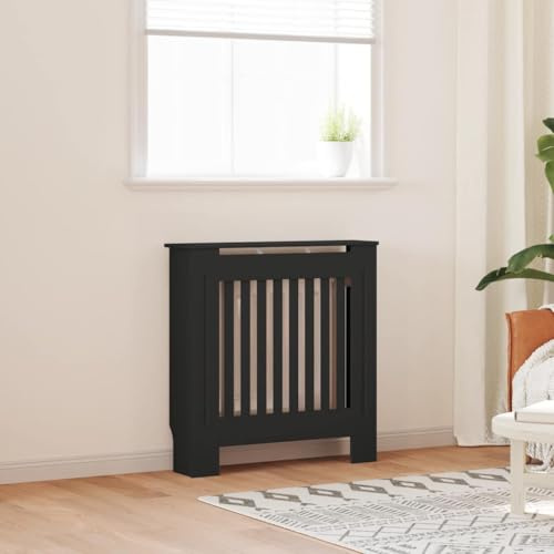 ACAGALA Cubierta para radiador, Cubierta de radiador Negro Mate MDF, Láminas Verticales, Rejilla, Cubierta de calefacción para Dormitorio Salón Oficina, 78 x 19 x 81,5 cm