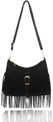 Jiusely Women Hobos Shoulder Bags, Fringe Bag Crossbody Large Capacity, Vintage Tassel Bags for Women with Long Adjustable Strap, Hobos Shoulder Tassel Handbag for Travel Go Shopping Outing