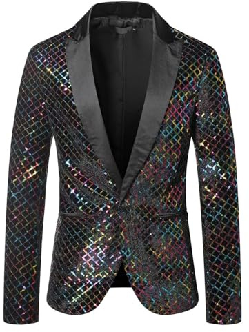 Blazer Herren Anzug Hochzeit Casual Sakko Disco Fasching Anzugjacke Silvester Party Outfit Glänzende Pailletten Männer Performance Kostüm Karneval Slim Fit Glitzer Regular