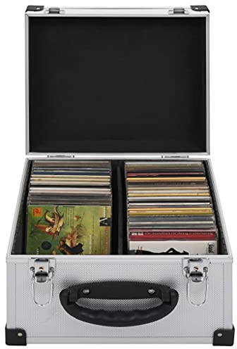 Mokuyary CD-Koffer für 40 CDs Aluminium ABS Silbern CD Tasche mit Aufbewahrungsplatten, Abschließbar DVD Hülle Medien Aufbewahrungs Organizer für Auto Heimbüro Reisen