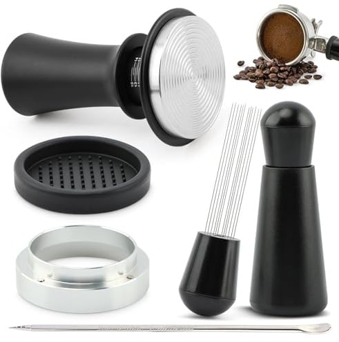 JASOLYI Coffee Tamper 51mm, Espresso Accessories Kit with Base Coffee Stirrer Spring Loaded Hand Tamper Set for Espresso Machine(5Pcs)