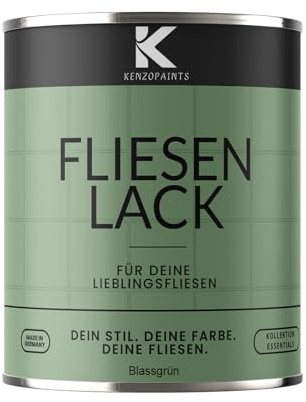 KENZOPAINTS Fliesenlack Fliesenfarbe Seidenmatt Farben Lack Fliesen Wand Boden Bad Küche Wandfliesen Bodenfliesen (Blassgrün - RAL 6021, 2,5 Liter)