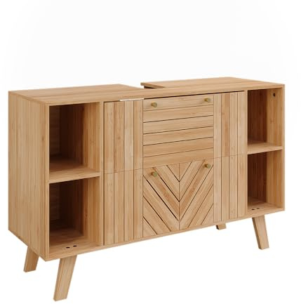 Vicco Mobile sottolavabo per bagno Lucie, Bambù, 100 x 65 cm con 2 cassetti, adatto per la conservazione salvaspazio di accessori da bagno