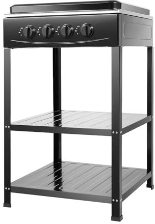 Cuisinière Gaz 4 Brûleurs, Table de Cuisson Gaz Autonome avec Allumage Manuel et Couvercle Pare-Vent, Réchaud Gaz Portable pour Camping, Jardin, Cuisine d’Appoint et Usage Extérieur