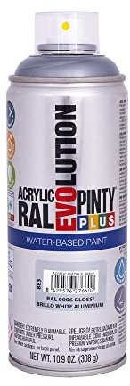 PINTYPLUS 95895 Pintura EN Spray Evolution Water-Based 520CC Aluminio Blanco, Metal, RAL 9006 White Aluminium, Único