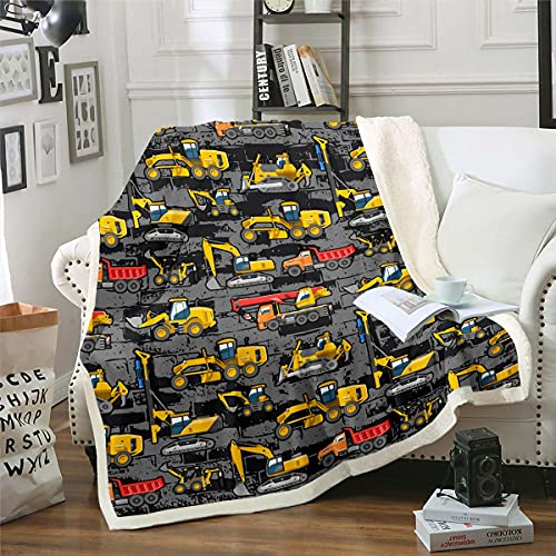 Homewish Jungen Bagger Sherpa Decke, Traktor LKW Decke für Kinder Jugend, Cartoon Baufahrzeug Plüsch Bettdecke Under Construction Fleece Flanket Schlafzimmer Dekor Gelb Grau 150x200