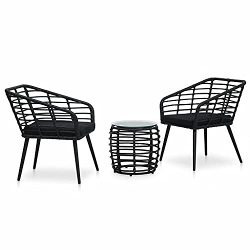 YITHOPI 3 TLG. Balkonset Beistelltisch 2 Lounge Sessel Indoor Outdoor Wetterfest Natur Poly Rattan-Look Sitzgruppe Garten Balkon Set Schwarz